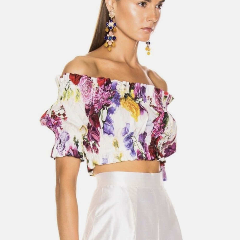 DOLCE & GABBANA Multi Floral Off the Shoulder Crop Top - Picture 3 of 7